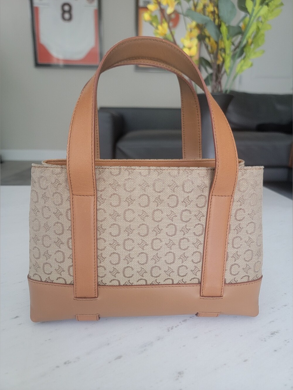 Céline Macadam Mini Tote Brown Tan Jacquard Canvas Leather Italy